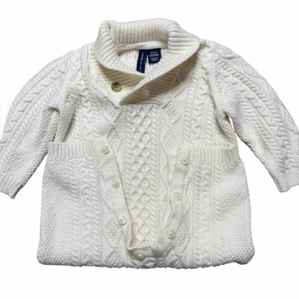 Janie and Jack Cream Cable Knit Baby Onesie Size 0 - 3 Months - Picture 3 of 6
